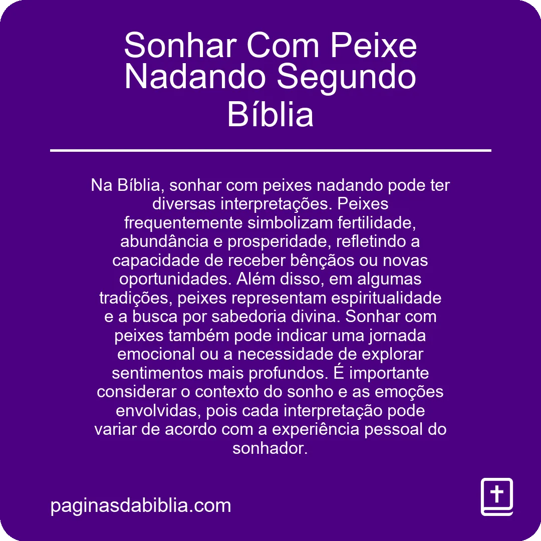 Sonhar Com Peixe Nadando Segundo Bíblia