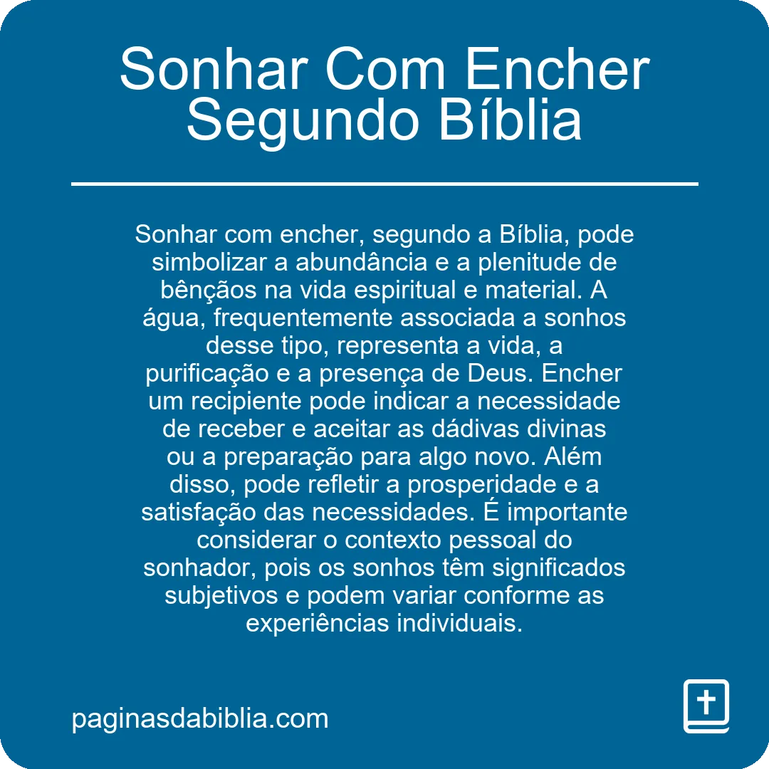 Sonhar Com Encher Segundo Bíblia