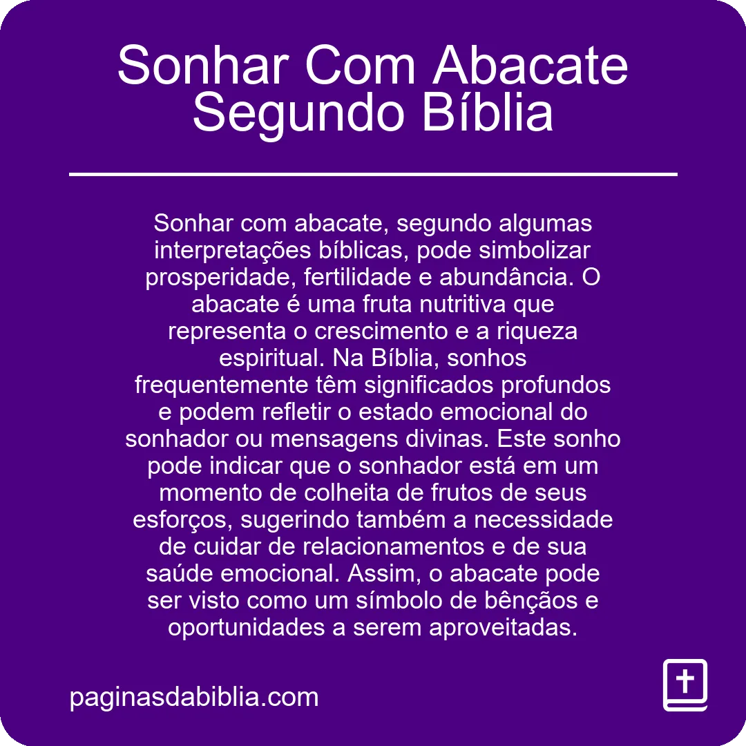 Sonhar Com Abacate Segundo Bíblia