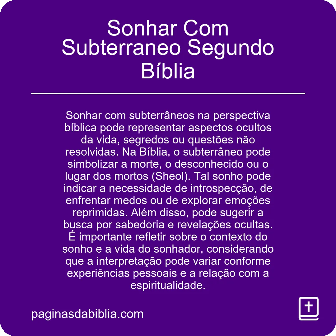 Sonhar Com Subterraneo Segundo Bíblia