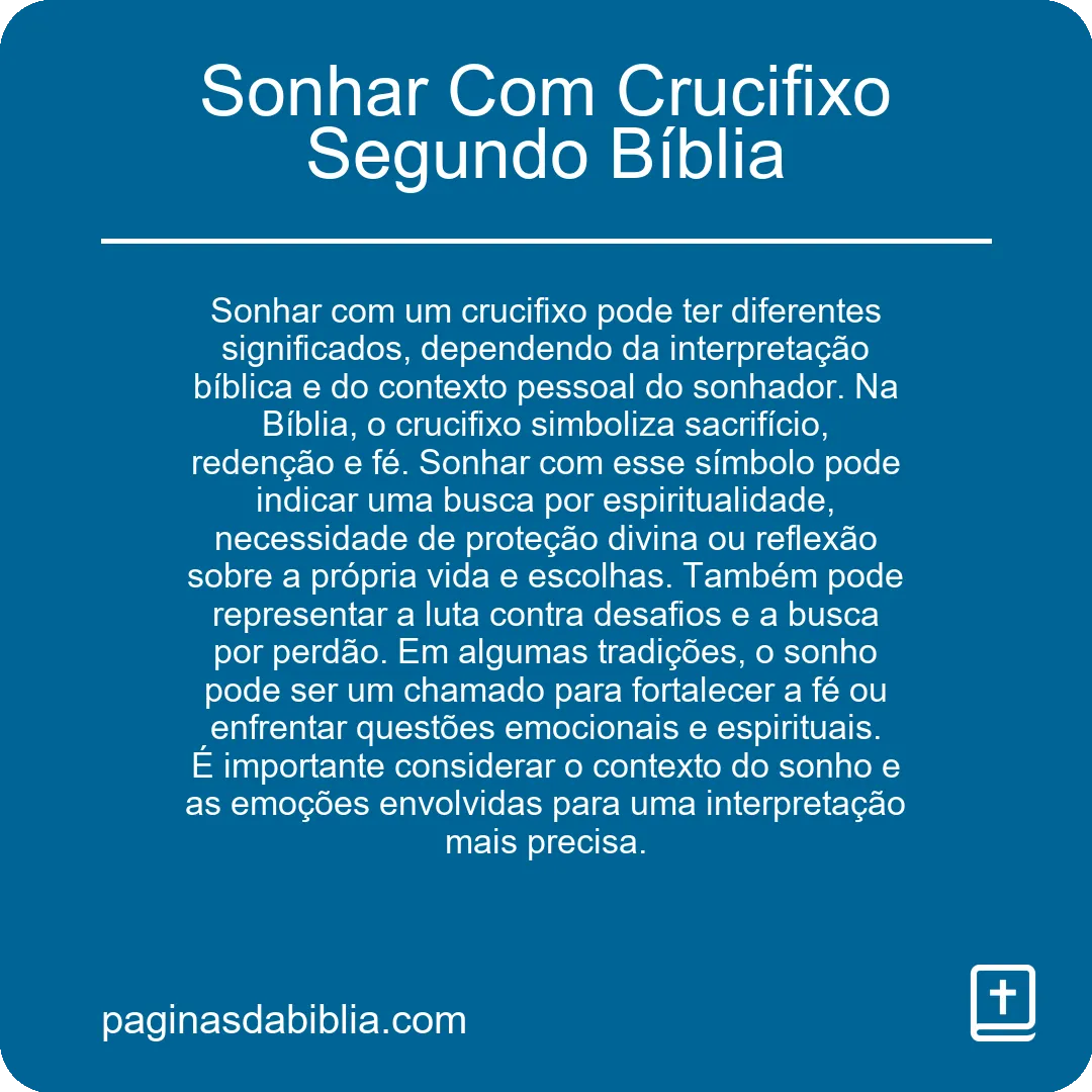 Sonhar Com Crucifixo Segundo Bíblia