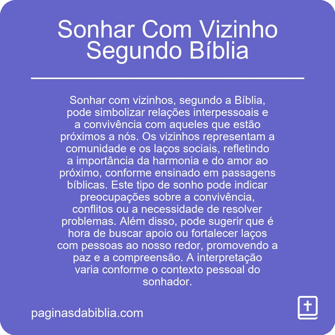 Sonhar Com Vizinho Segundo Bíblia