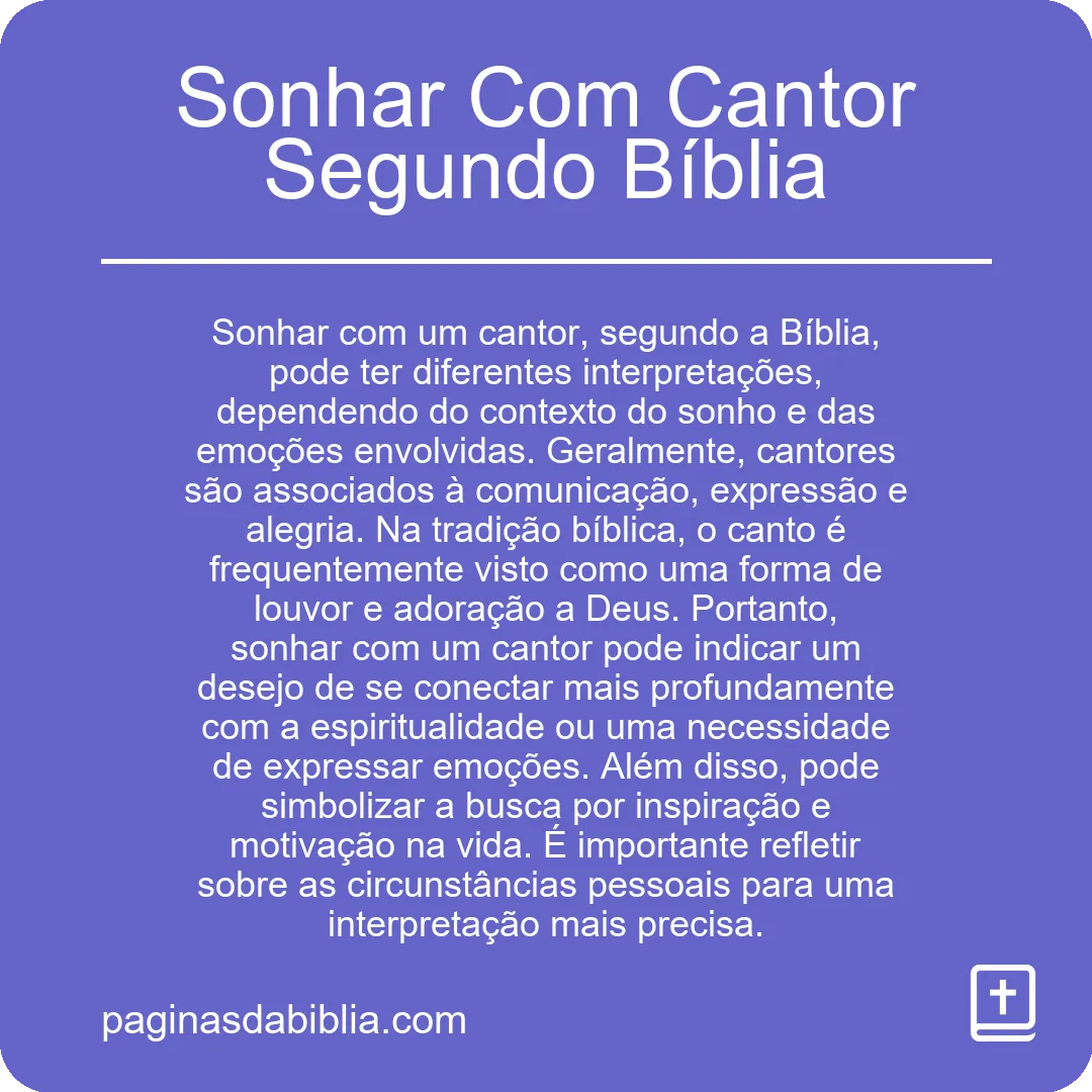 Sonhar Com Cantor Segundo Bíblia