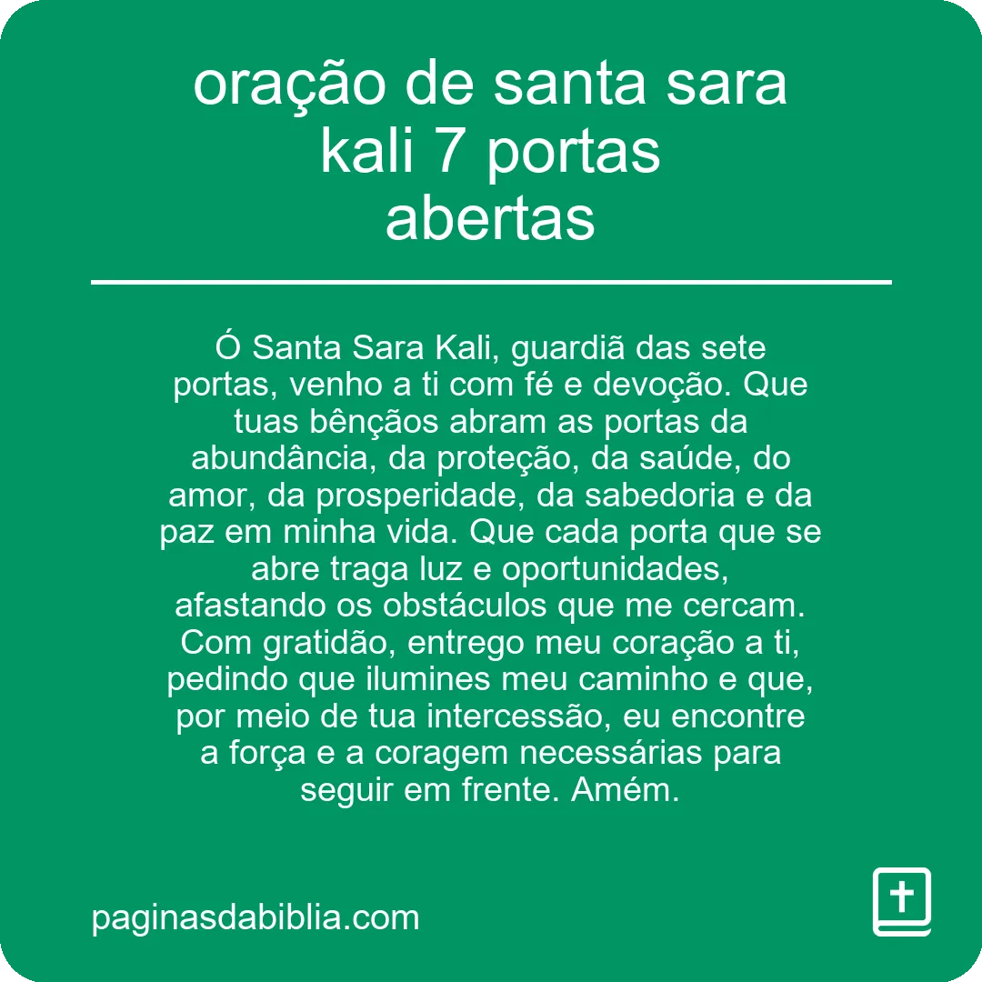 oração de santa sara kali 7 portas abertas