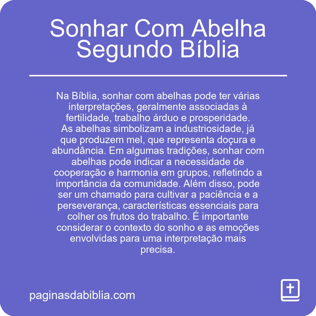 Sonhar Com Abelha Segundo Bíblia