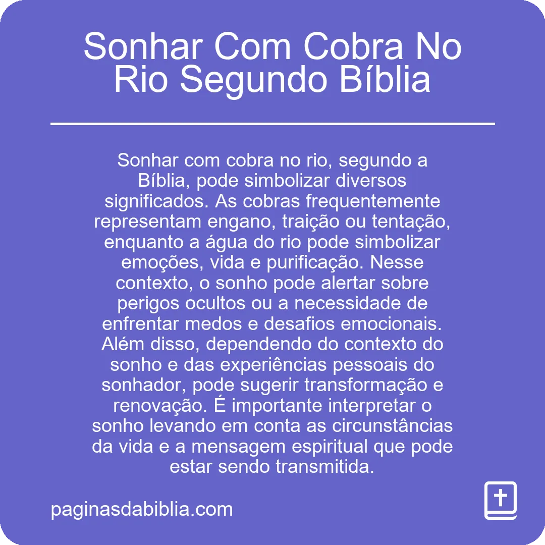 Sonhar Com Cobra No Rio Segundo Bíblia