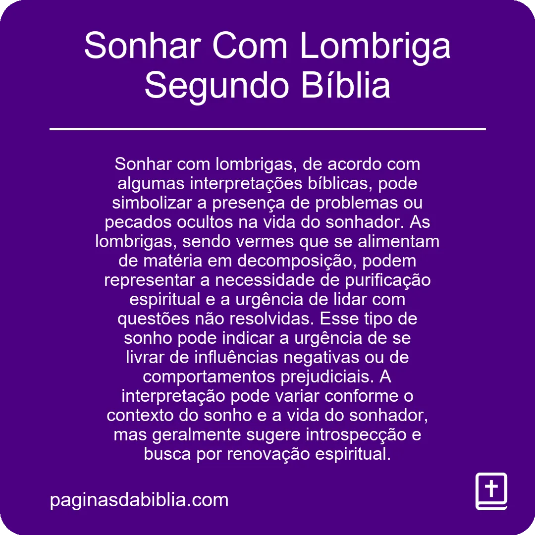 Sonhar Com Lombriga Segundo Bíblia