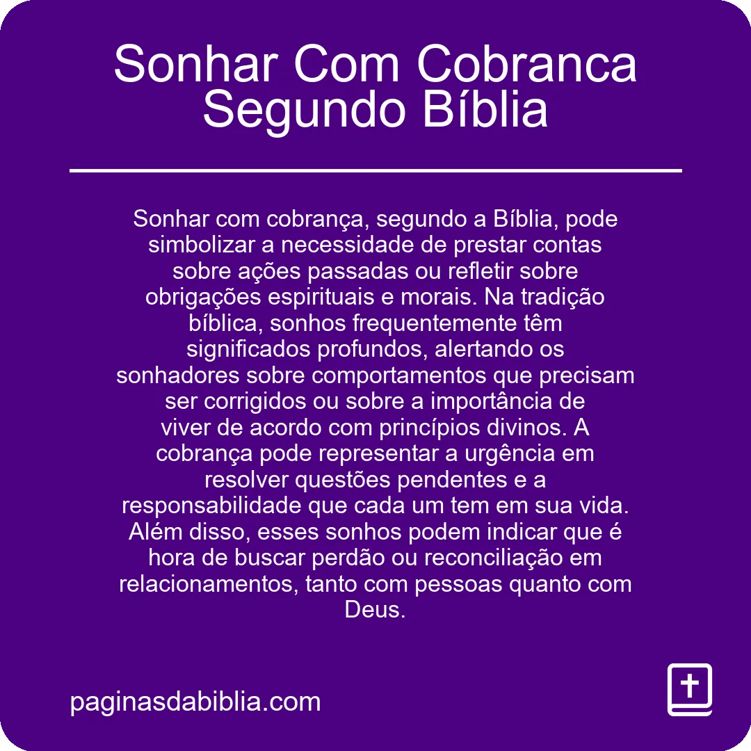 Sonhar Com Cobranca Segundo Bíblia