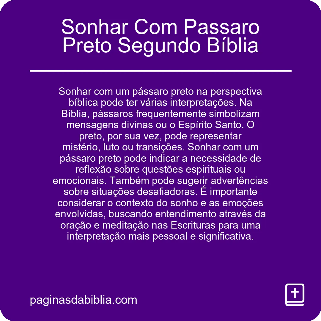 Sonhar Com Passaro Preto Segundo Bíblia