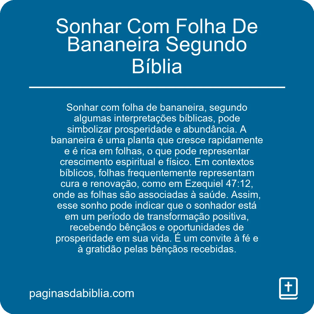 Sonhar Com Folha De Bananeira Segundo Bíblia