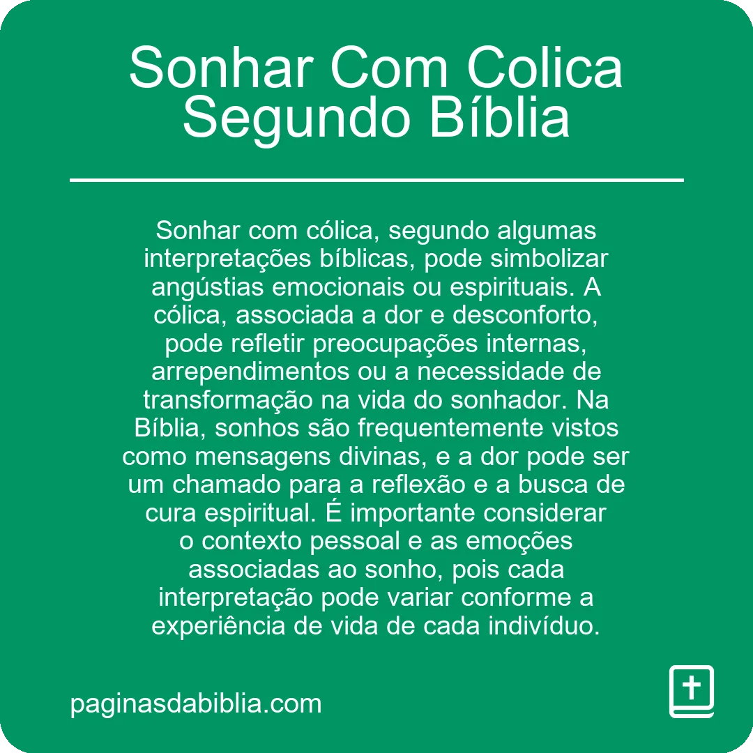 Sonhar Com Colica Segundo Bíblia