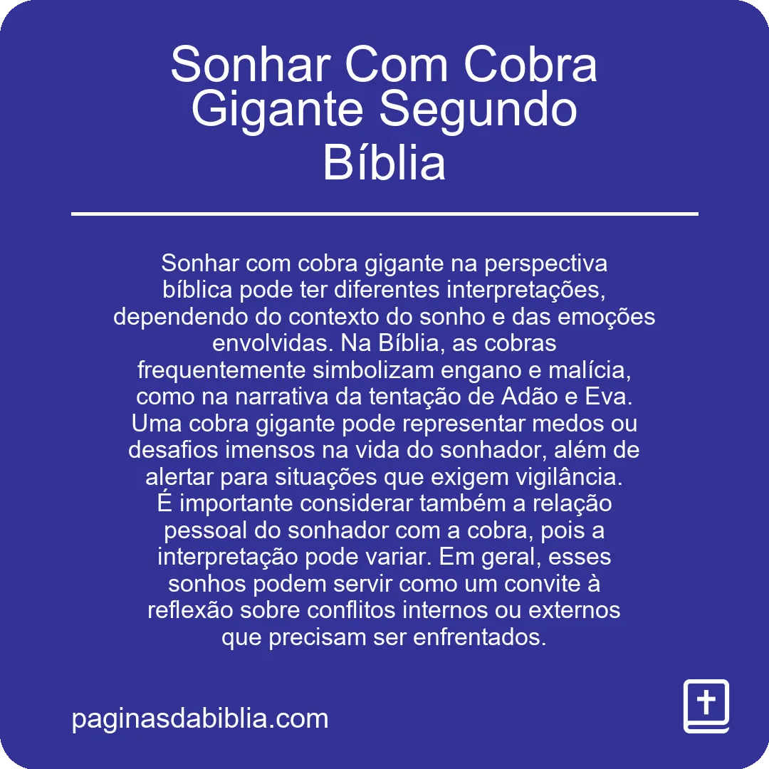 Sonhar Com Cobra Gigante Segundo Bíblia