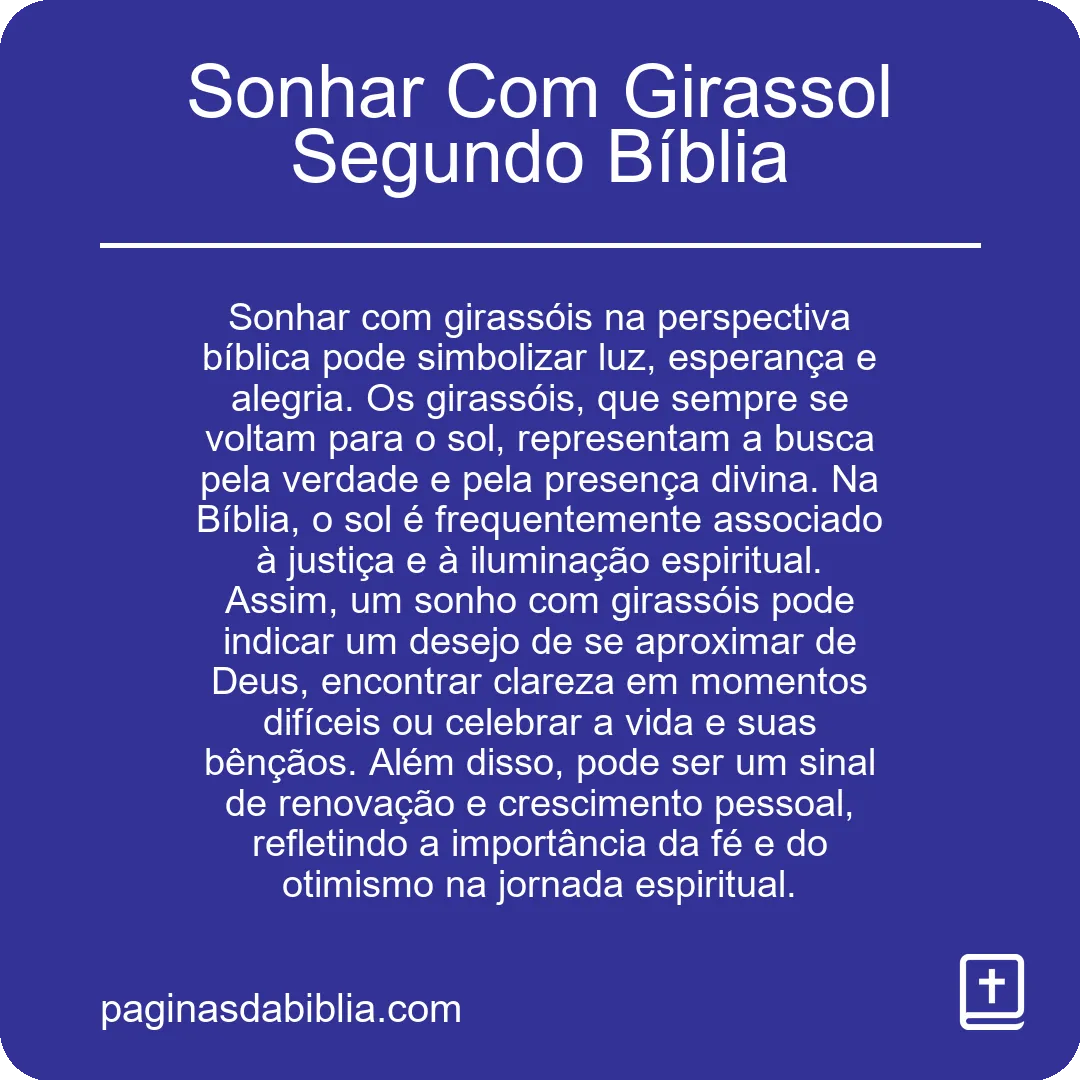 Sonhar Com Girassol Segundo Bíblia