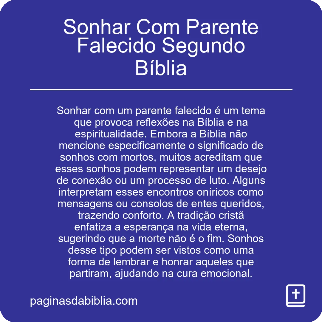 Sonhar Com Parente Falecido Segundo Bíblia