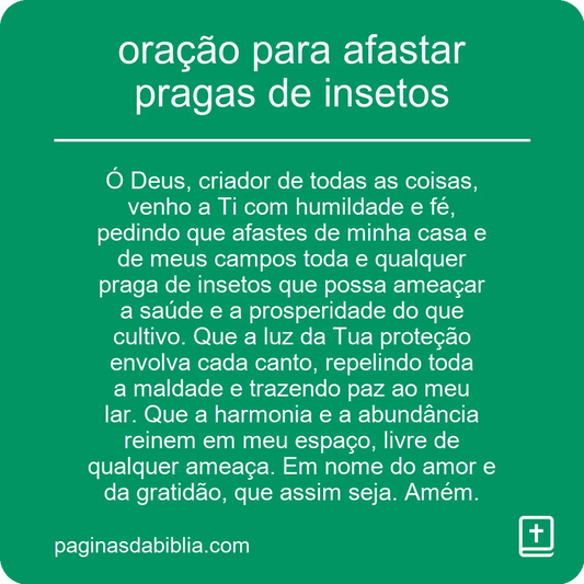 oração para afastar pragas de insetos