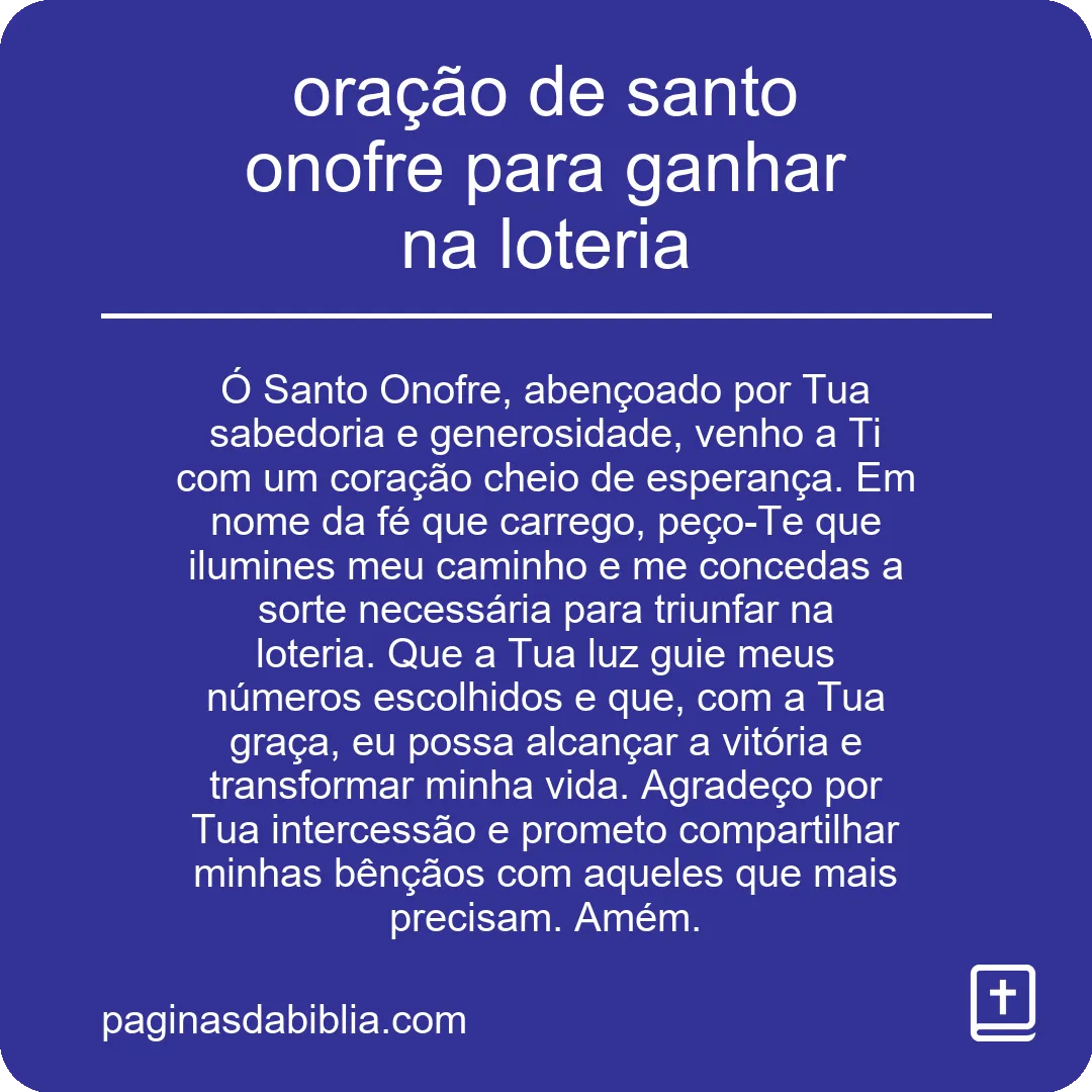 oração de santo onofre para ganhar na loteria