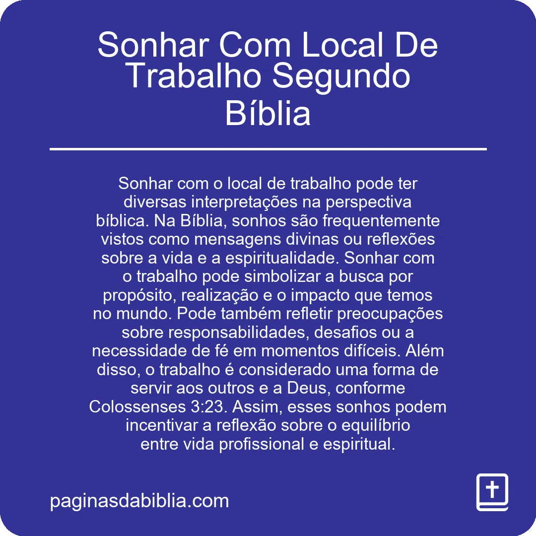 Sonhar Com Local De Trabalho Segundo Bíblia