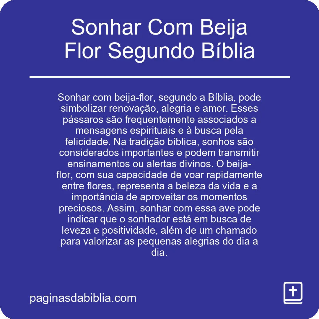 Sonhar Com Beija Flor Segundo Bíblia