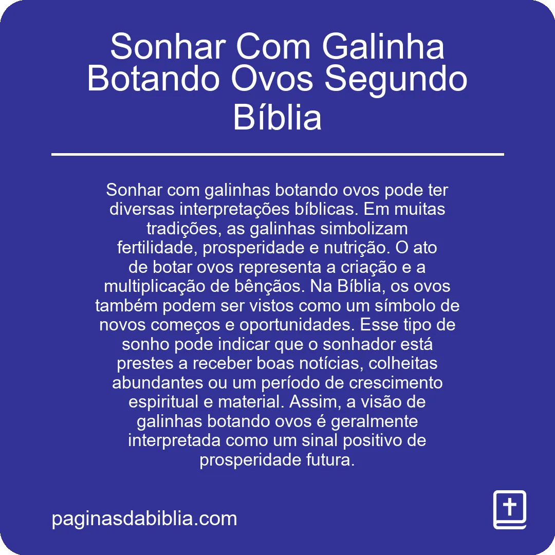 Sonhar Com Galinha Botando Ovos Segundo Bíblia