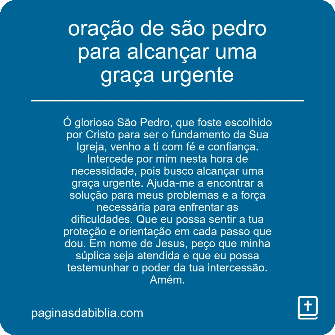 oração de são pedro para alcançar uma graça urgente