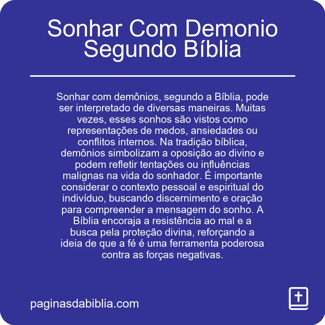 Sonhar Com Demonio Segundo Bíblia