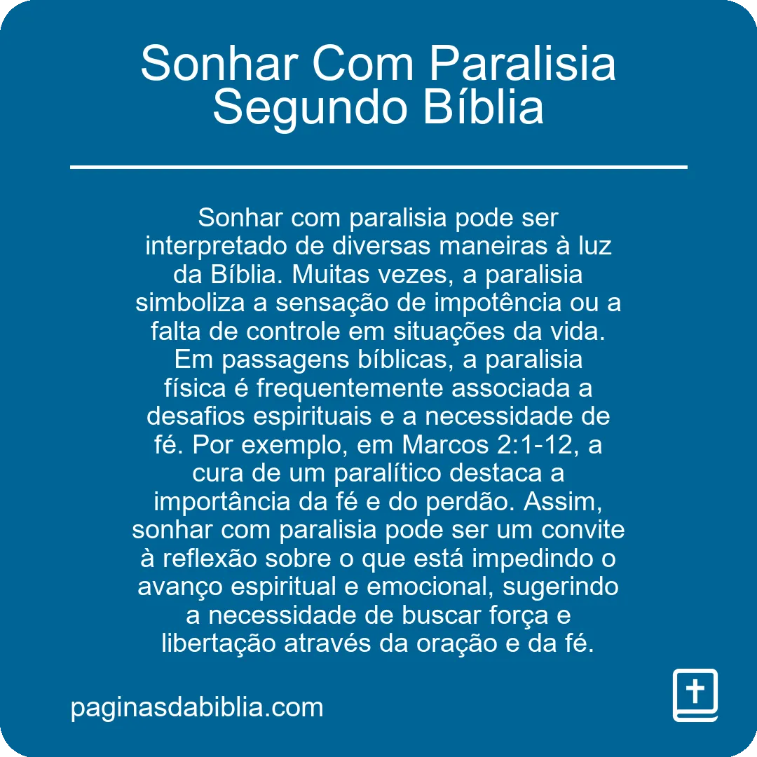 Sonhar Com Paralisia Segundo Bíblia