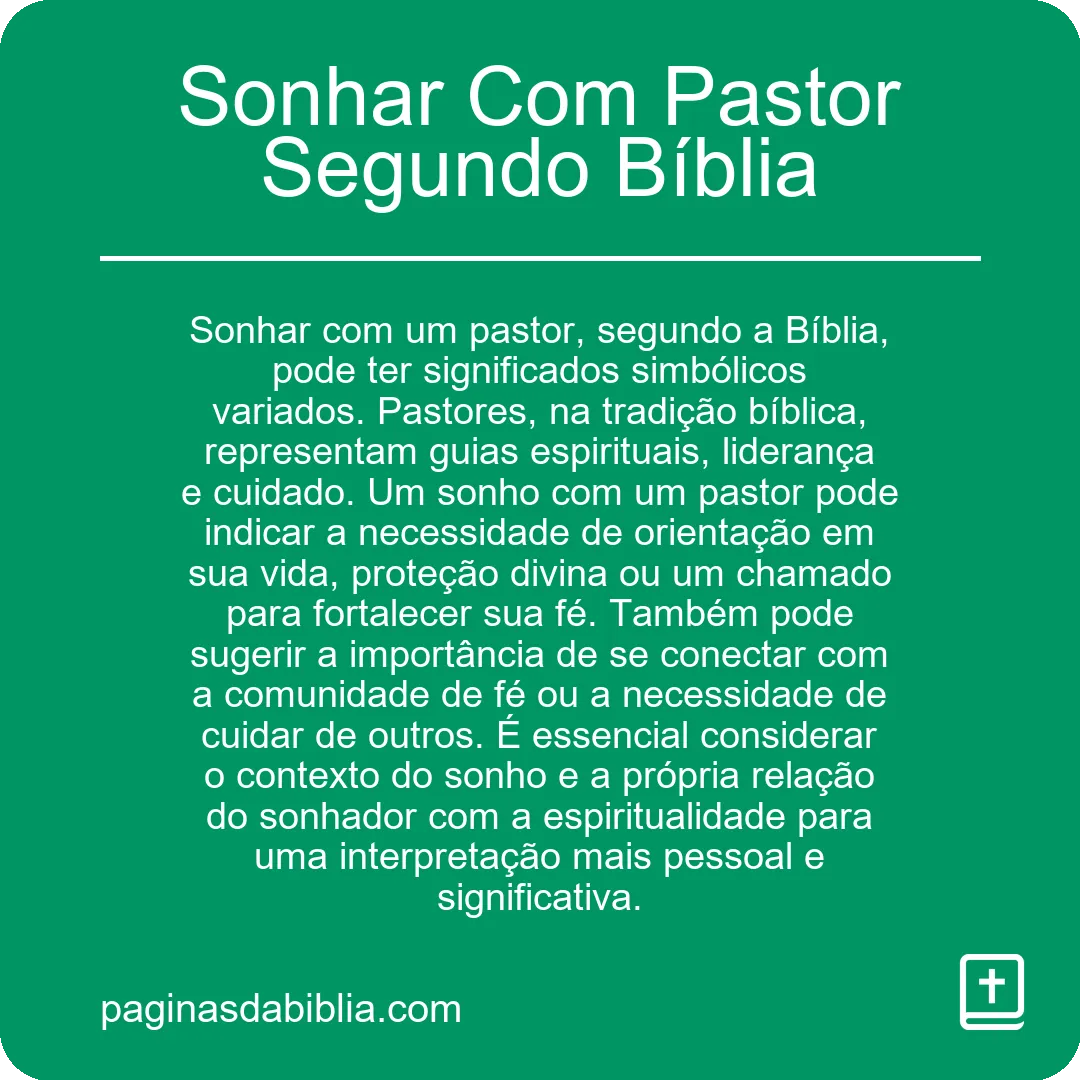 Sonhar Com Pastor Segundo Bíblia