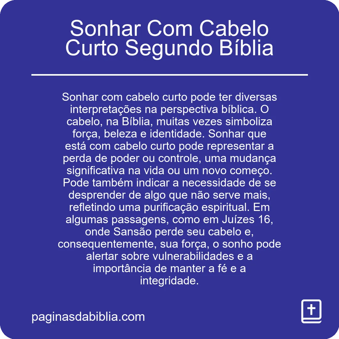 Sonhar Com Cabelo Curto Segundo Bíblia