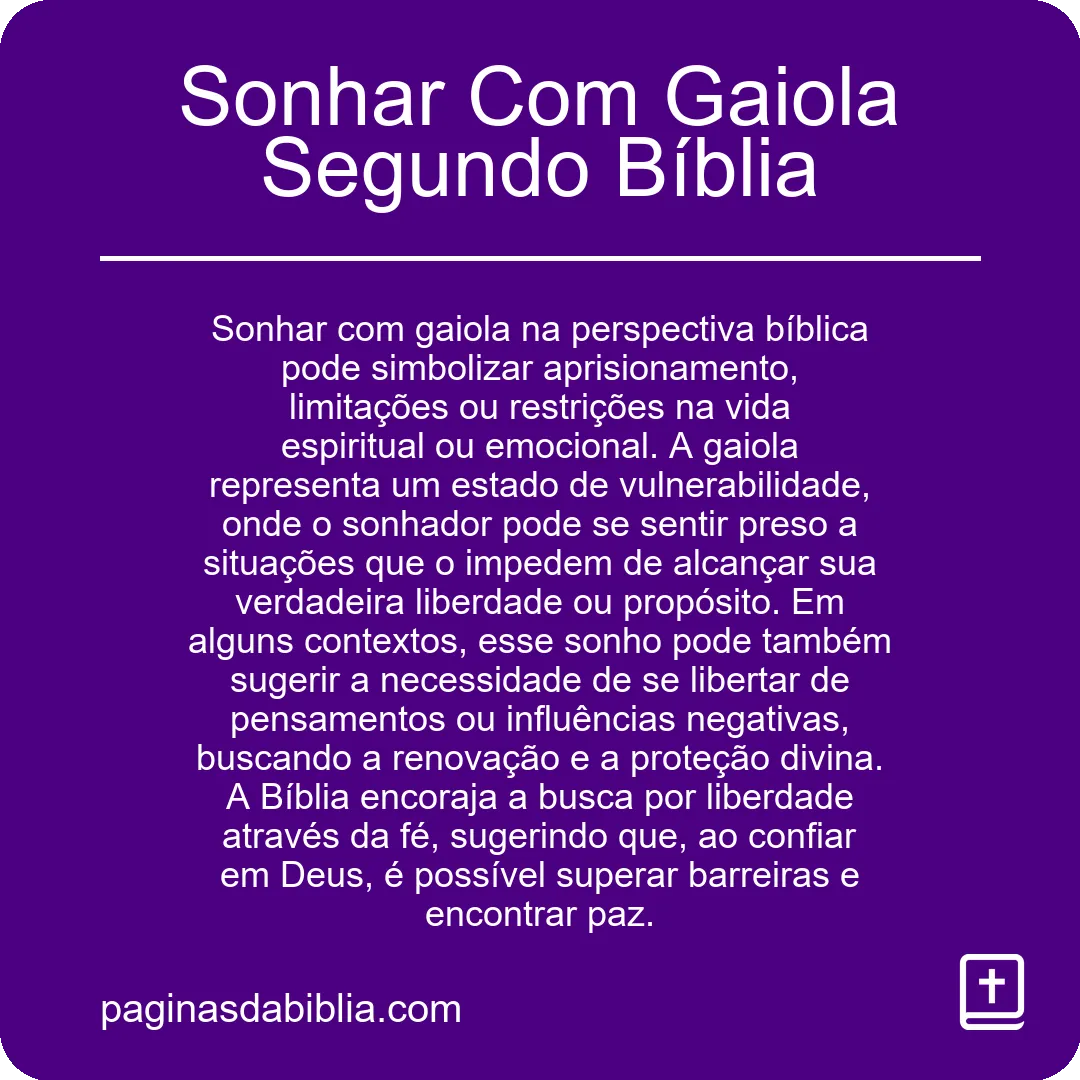 Sonhar Com Gaiola Segundo Bíblia