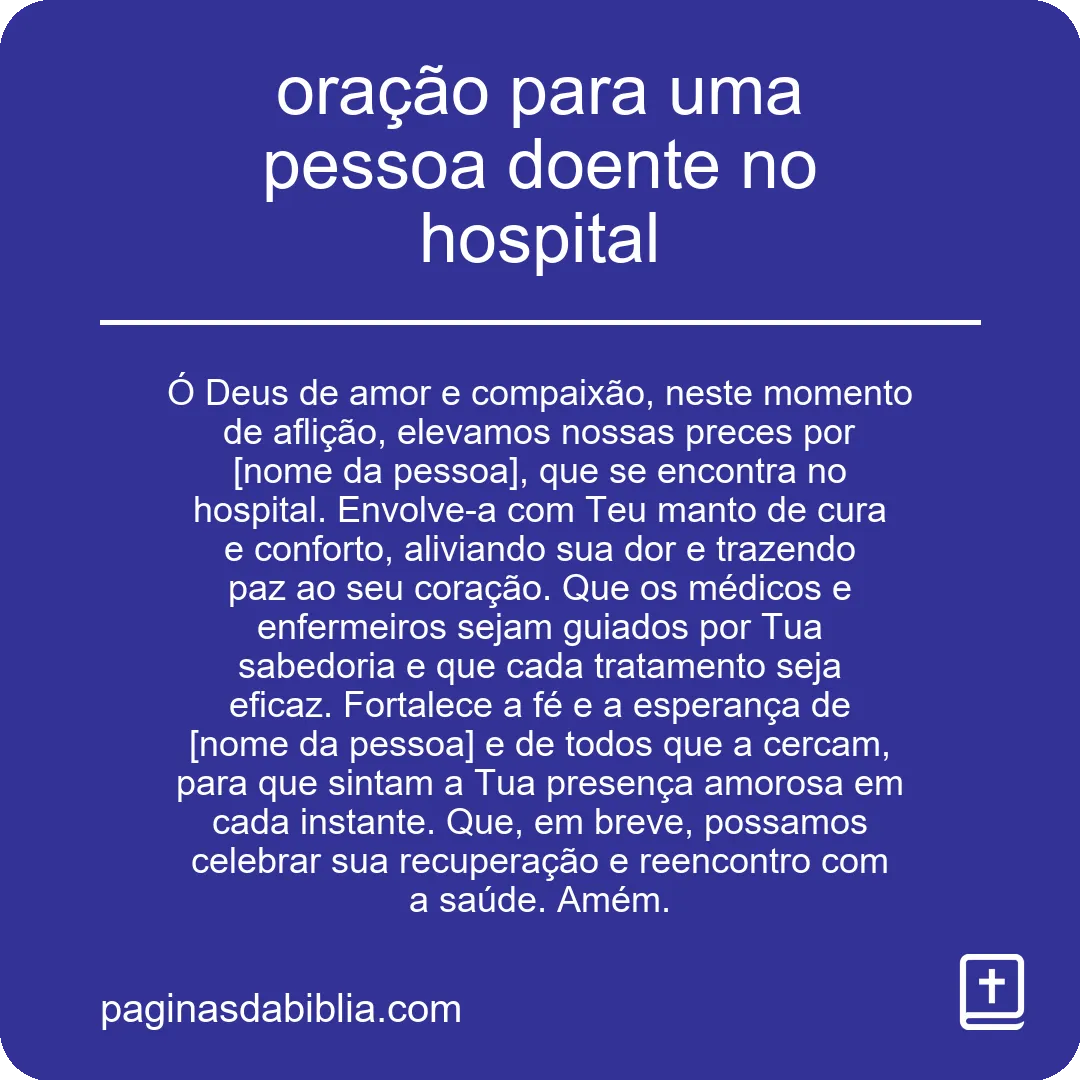 oração para uma pessoa doente no hospital