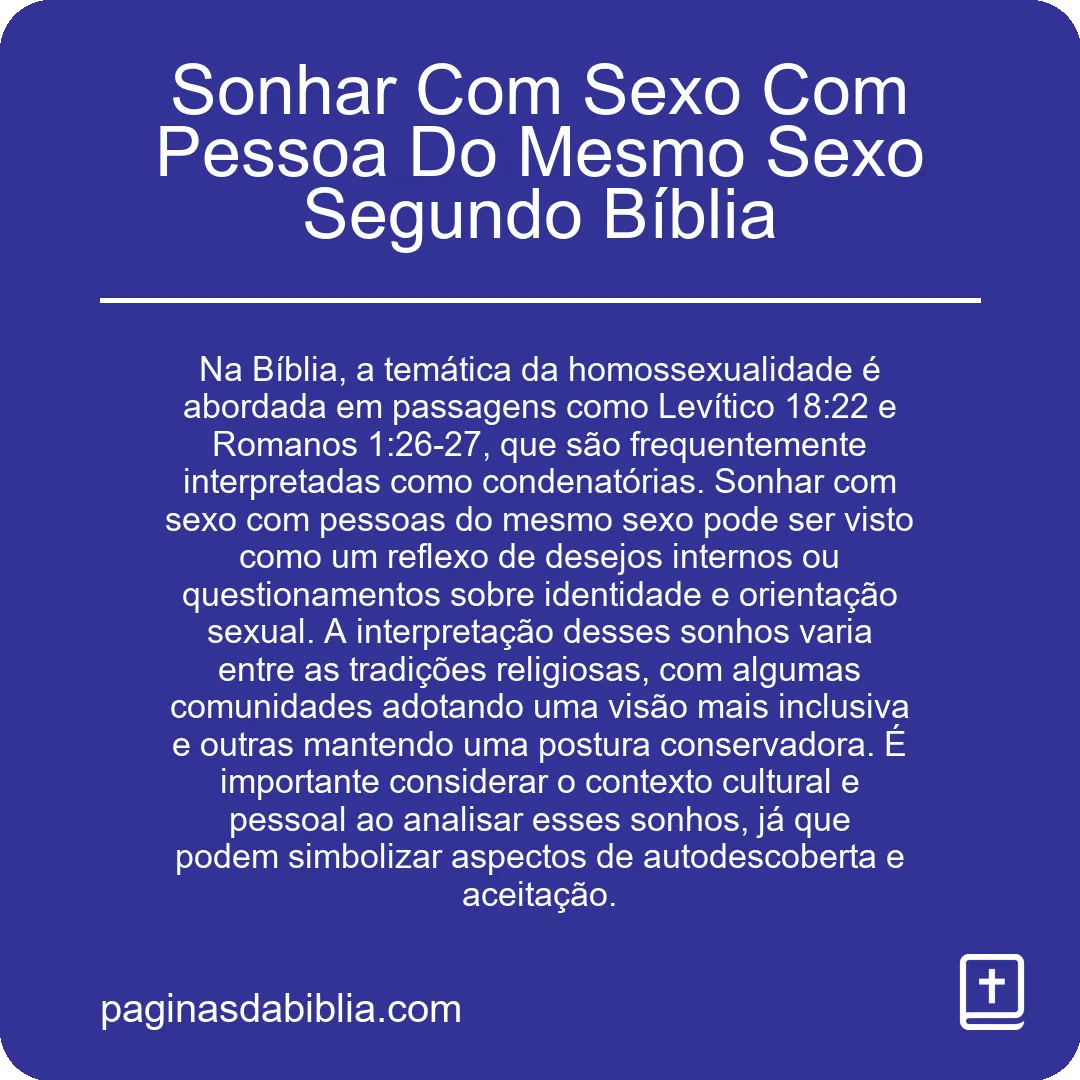 Sonhar Com Sexo Com Pessoa Do Mesmo Sexo Segundo Bíblia