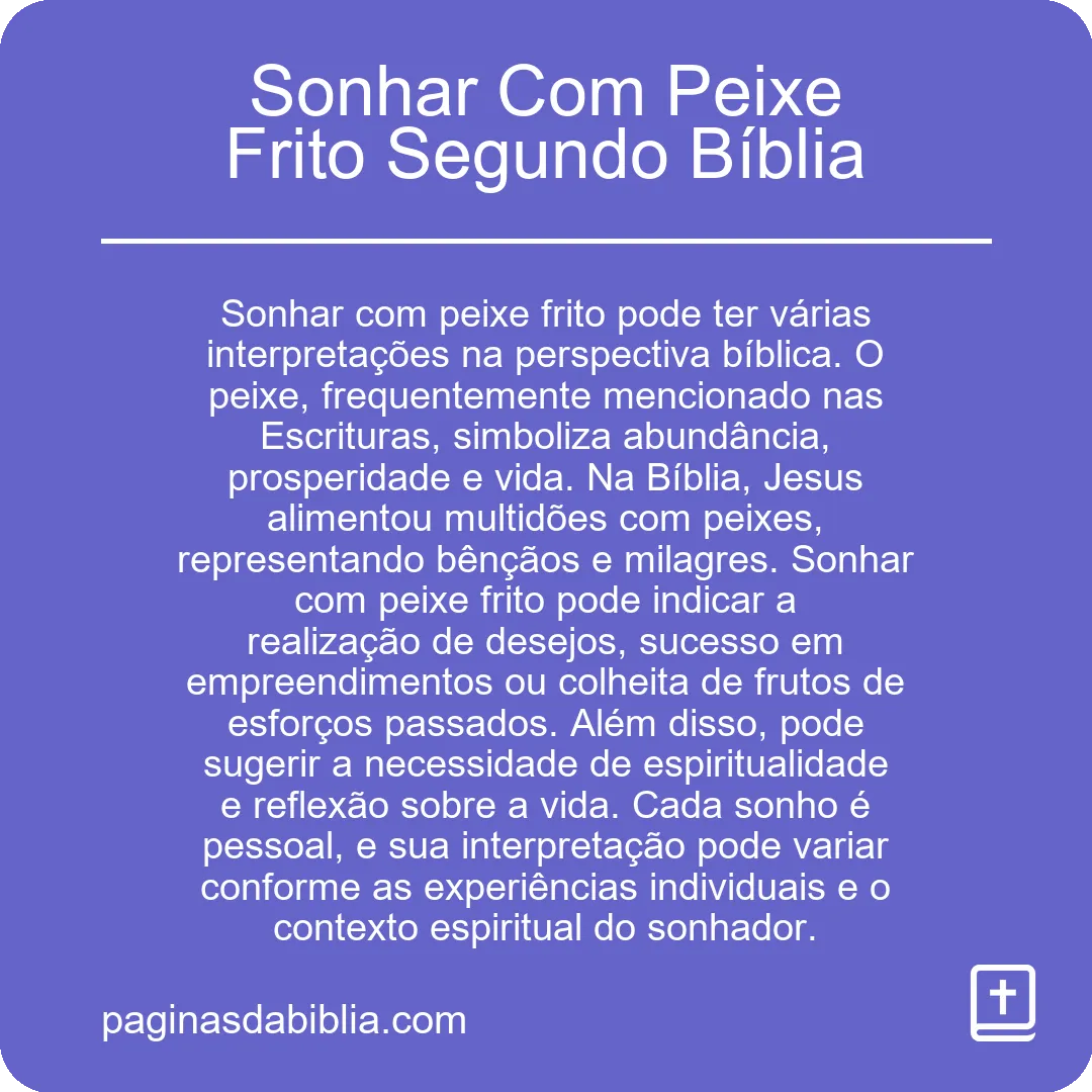 Sonhar Com Peixe Frito Segundo Bíblia