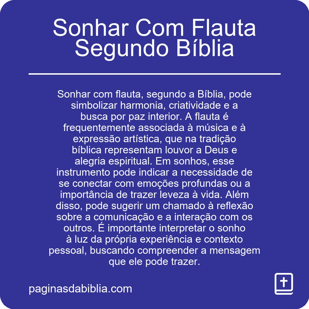 Sonhar Com Flauta Segundo Bíblia