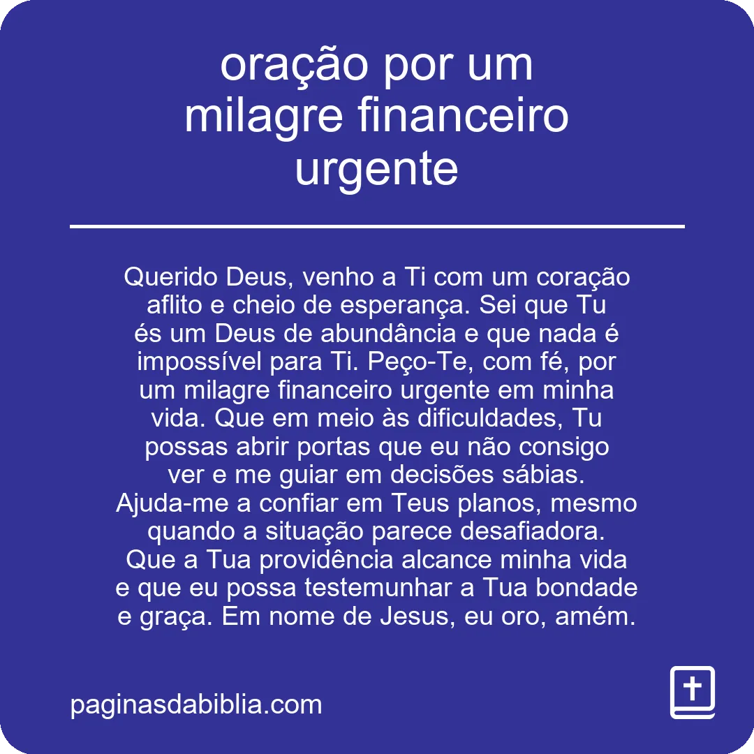 oração por um milagre financeiro urgente