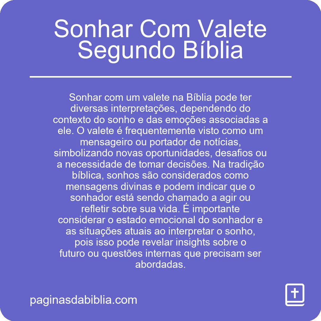 Sonhar Com Valete Segundo Bíblia