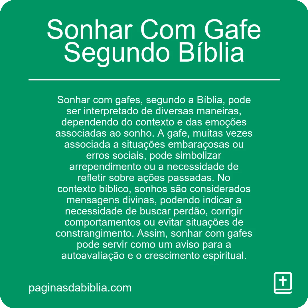 Sonhar Com Gafe Segundo Bíblia