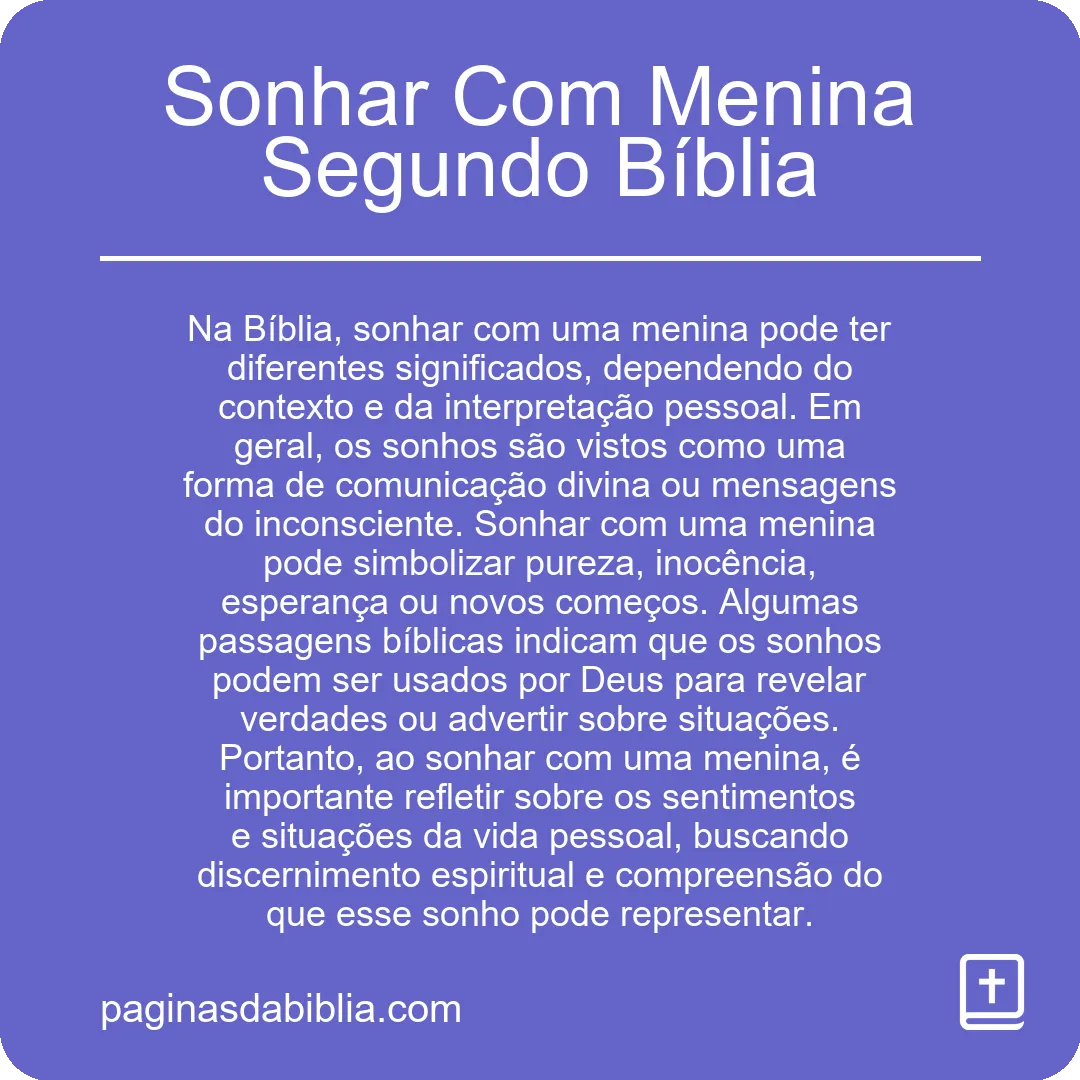 Sonhar Com Menina Segundo Bíblia