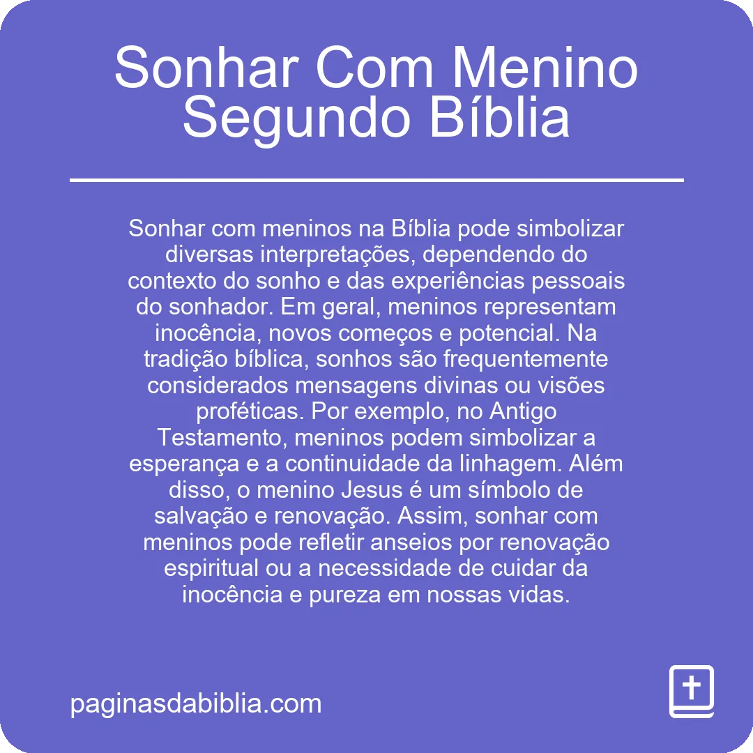 Sonhar Com Menino Segundo Bíblia