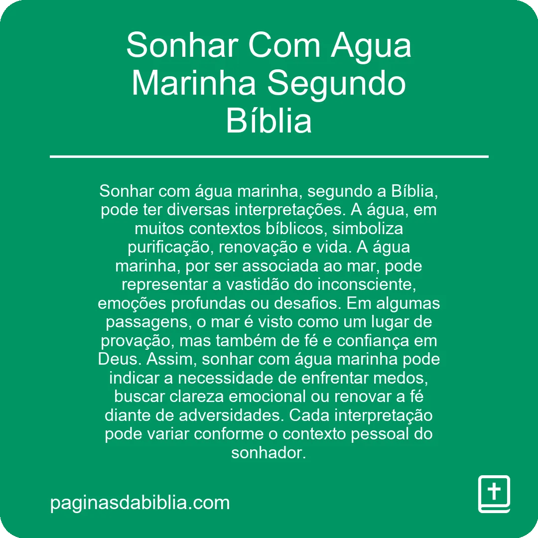 Sonhar Com Agua Marinha Segundo Bíblia