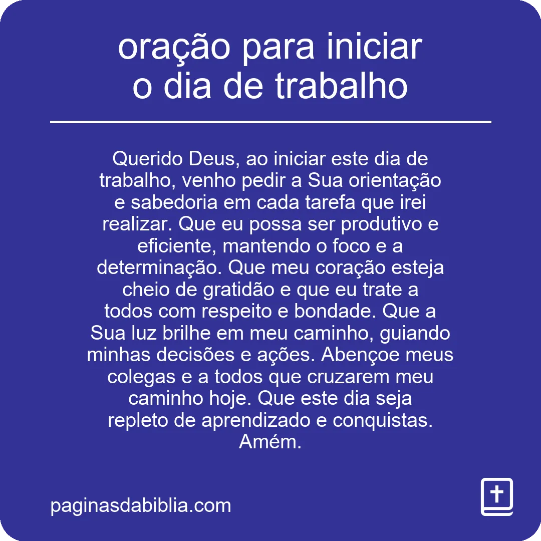 oração para iniciar o dia de trabalho