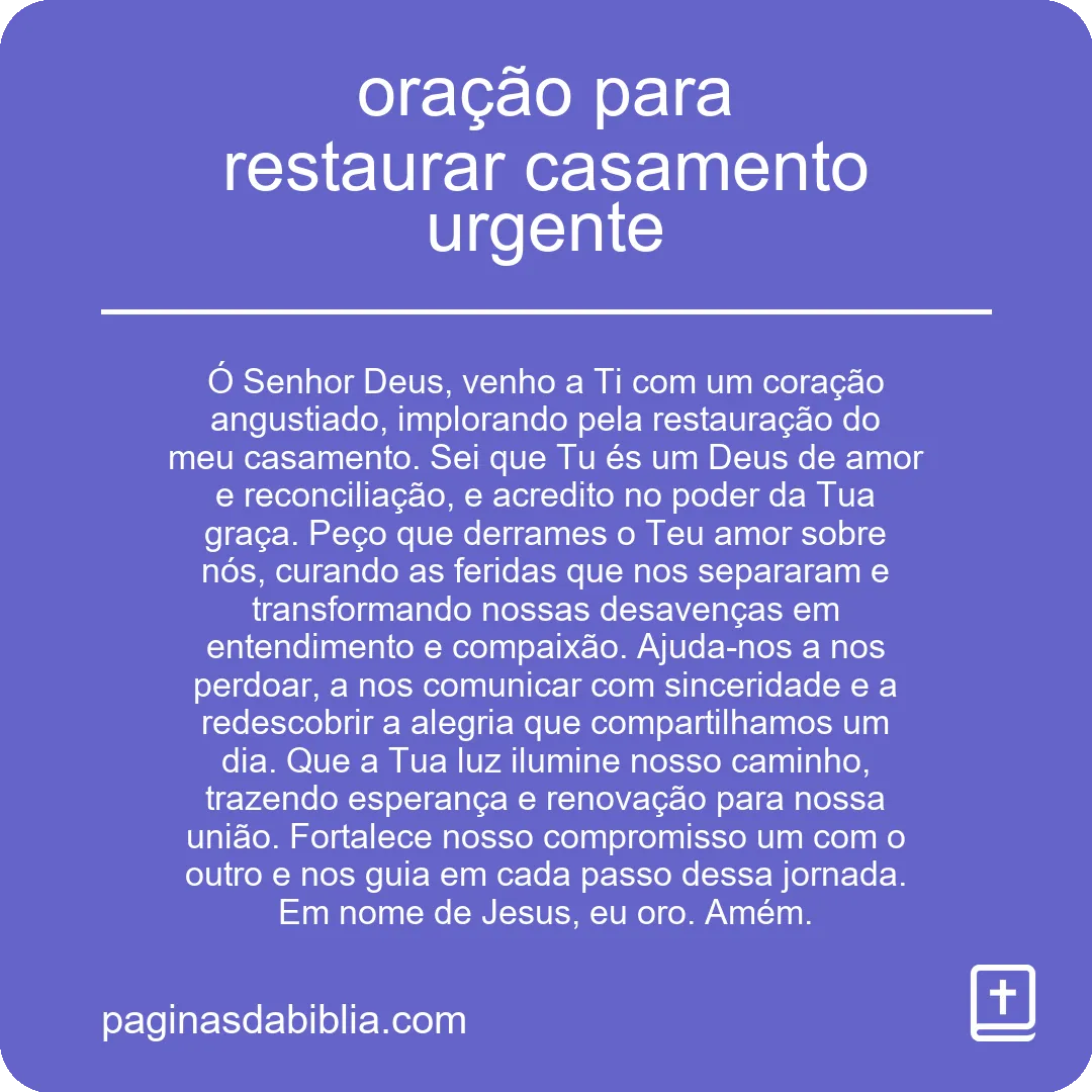 oração para restaurar casamento urgente