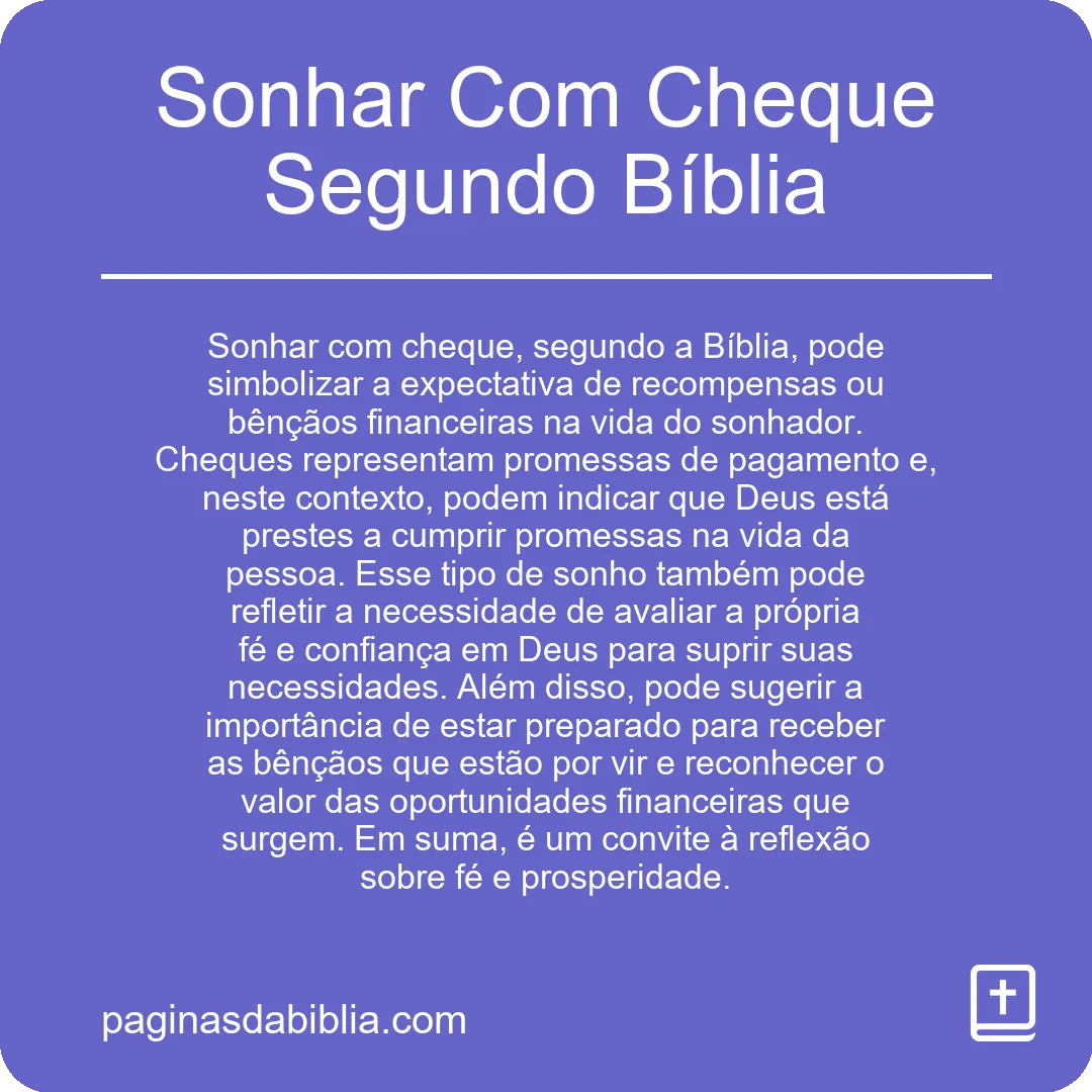 Sonhar Com Cheque Segundo Bíblia