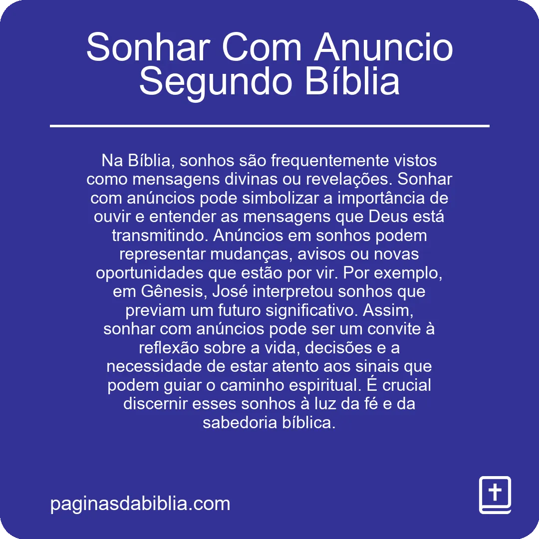 Sonhar Com Anuncio Segundo Bíblia