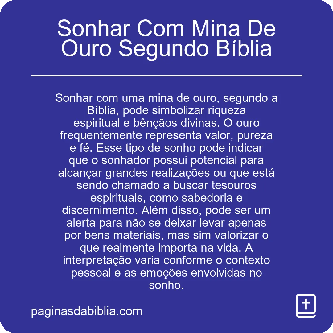 Sonhar Com Mina De Ouro Segundo Bíblia