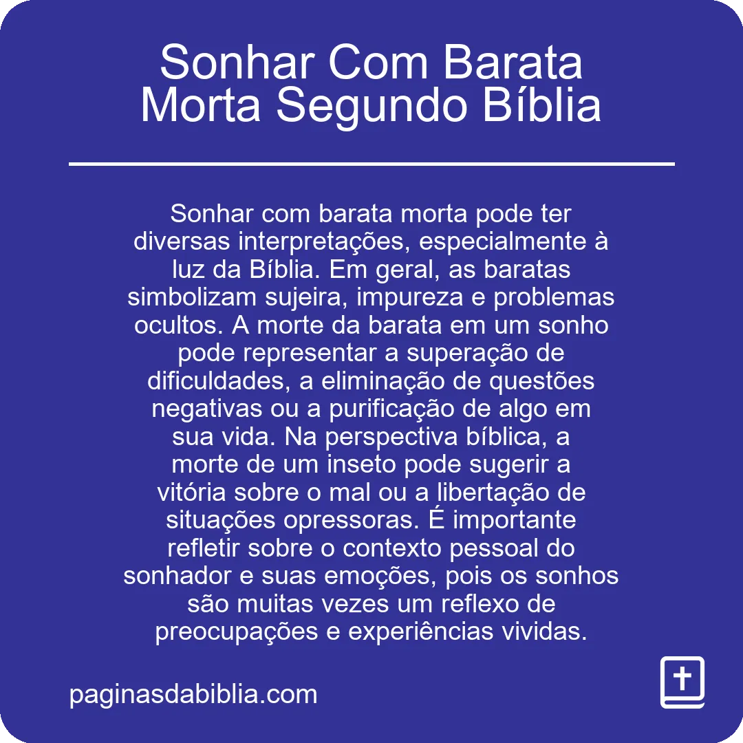 Sonhar Com Barata Morta Segundo Bíblia