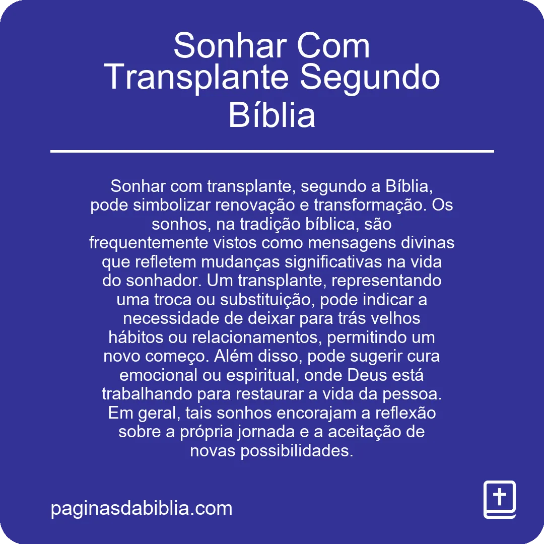 Sonhar Com Transplante Segundo Bíblia