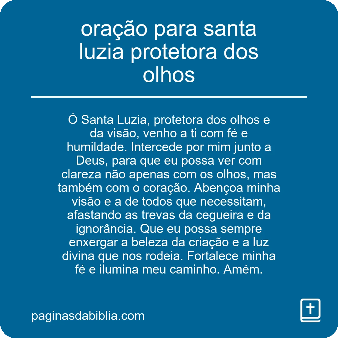 oração para santa luzia protetora dos olhos