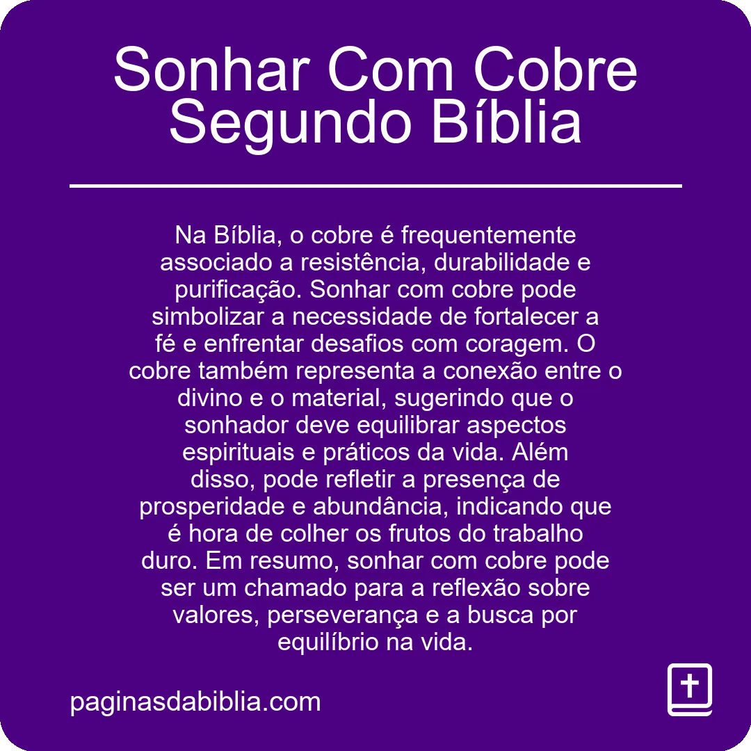 Sonhar Com Cobre Segundo Bíblia