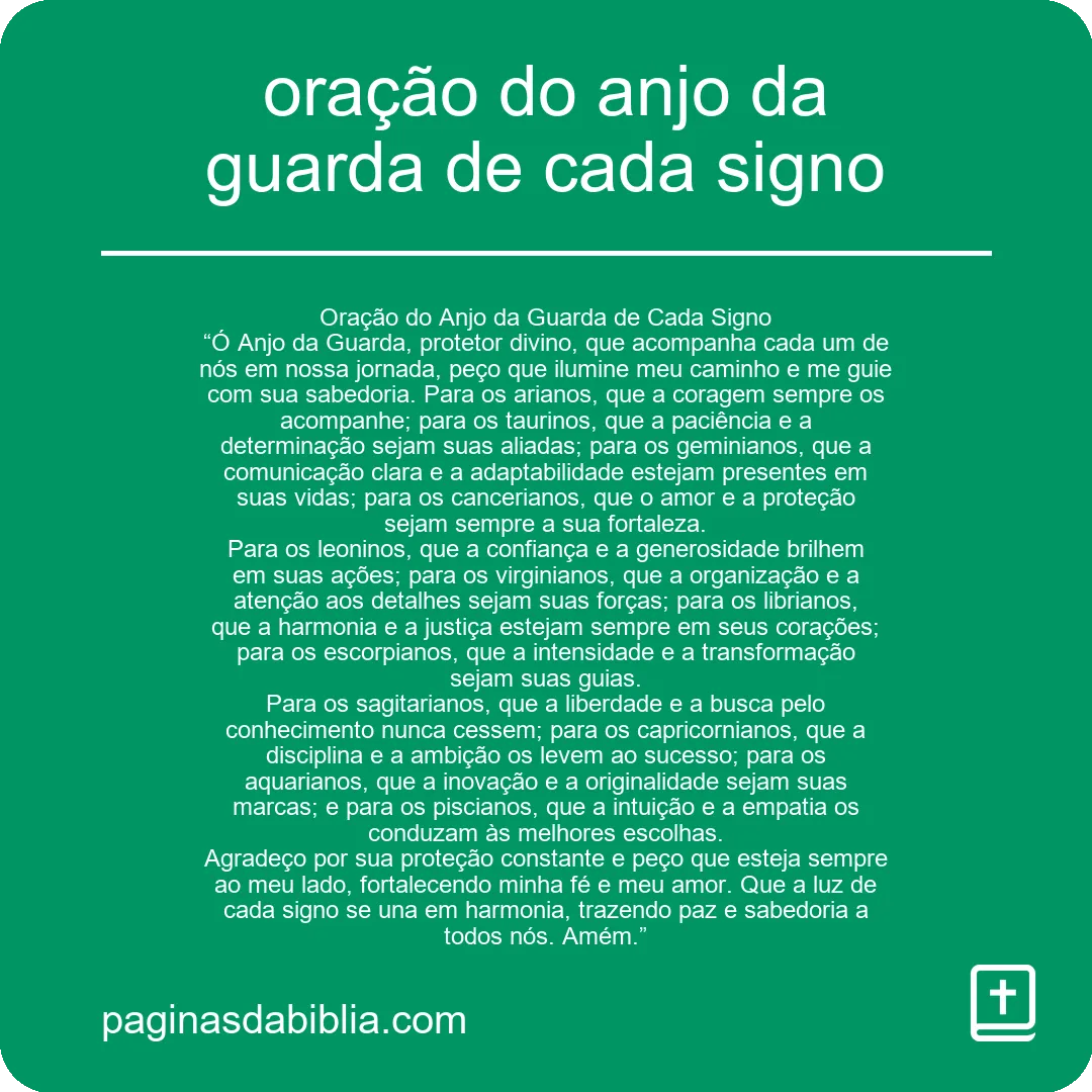 oração do anjo da guarda de cada signo