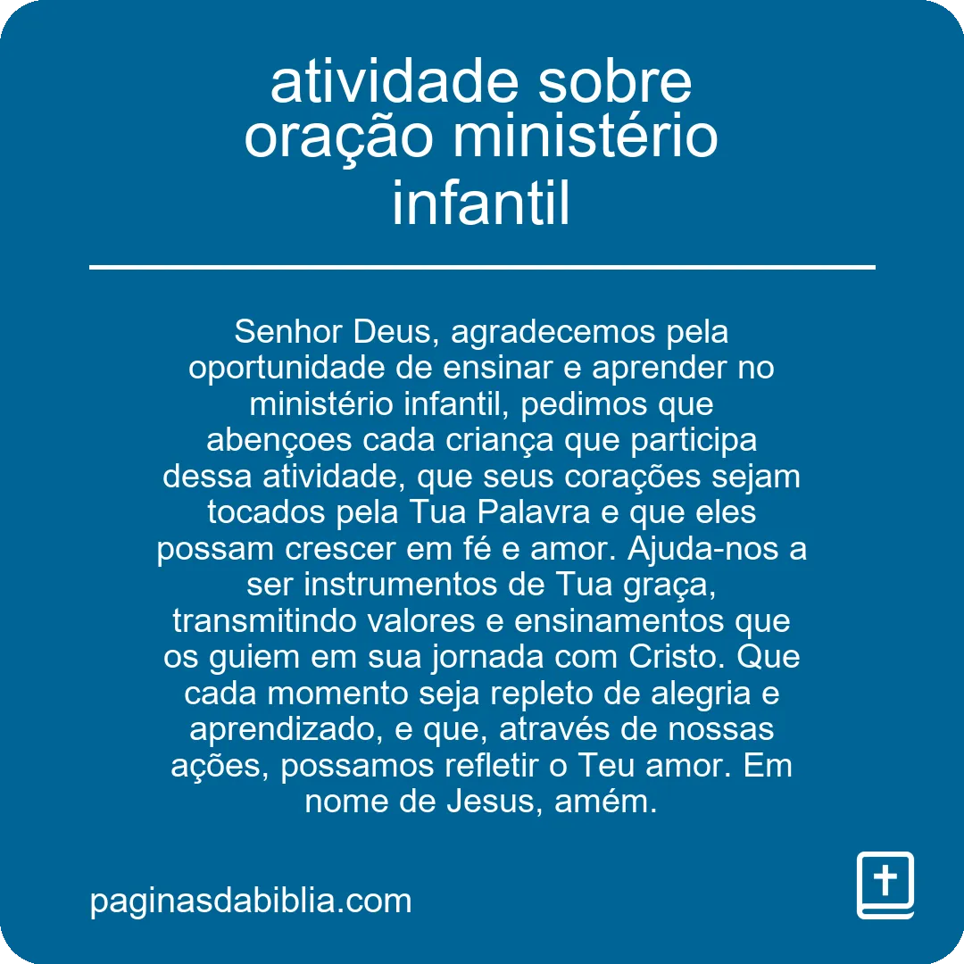 atividade sobre oração ministério infantil